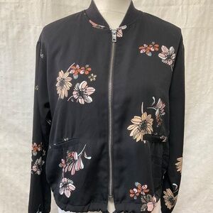 Who What Wear Black Bomber Jacket with Floral Design